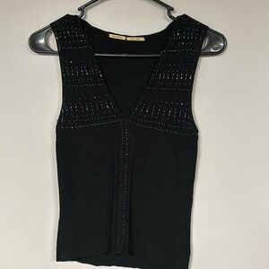 Max Studio Special Edition  stretchy beaded black tank, S